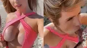 Amador da Aline Novak chupando a piroca do maridão na praia